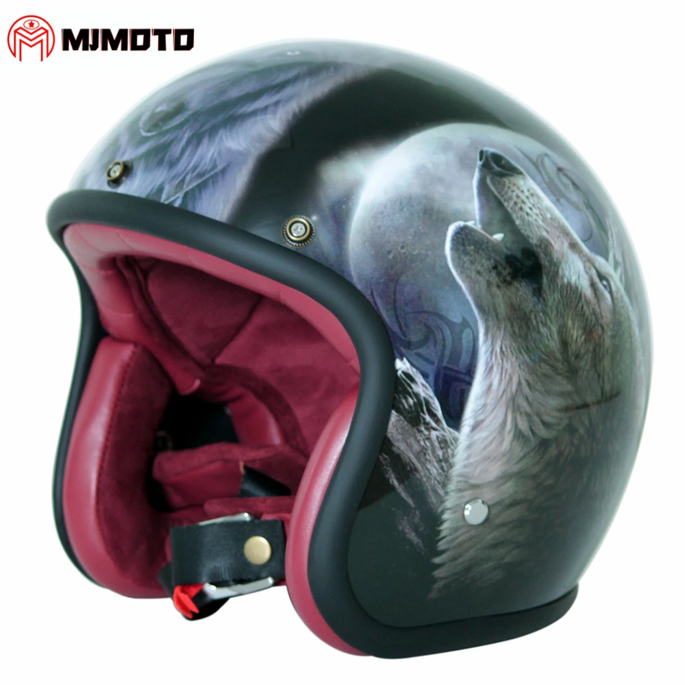 Винтажный мотоциклетный шлем с рисунком волка мотоциклетные шлемы для Кафе