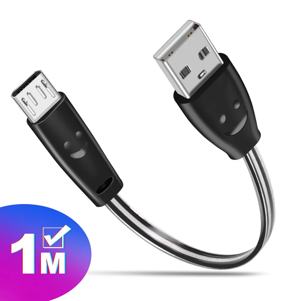 Для samsung millet Redmi Android USB зарядный кабель 1 м Micro USB светодиодный светильник для быстрой зарядки и передачи данных - Цвет: Black