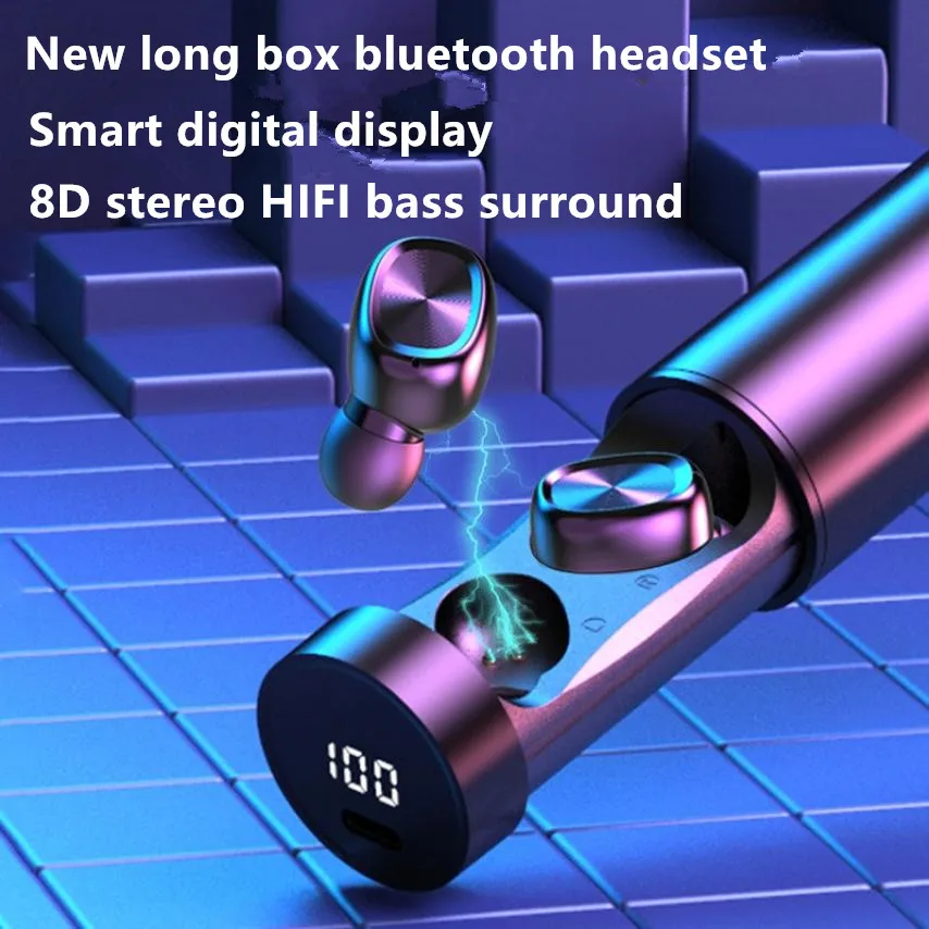 

Bluetooth headset Pull-out Wireless Earphone TWS 8D HIFI True Stereo With Microphone Metal matte Touch Music With charging box