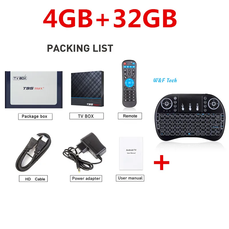4G 32G i8 backlit T95 MAX Plus Смарт ТВ приставка Android 9,0 ТВ приставка Amlogic S905X3 1080P H.265 8K 24fps Google плеер магазин Netflix Youtube 4K - Цвет: 4G 32G i8 backlit