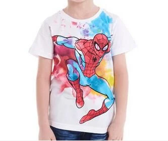 Summer Boy Short Sleeve T-shirt Children's Cartoon Printing Superhero American Captain Batman Spider-Man Short Sleeves - Цвет: Белый