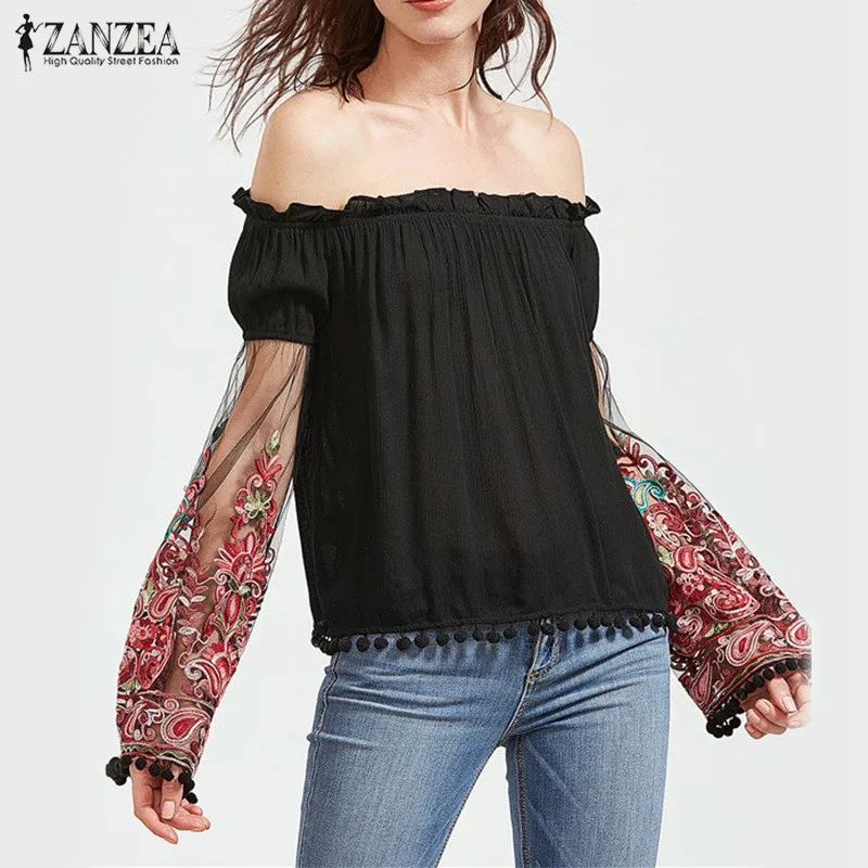 

Embroidery Blouse Women Tops 2020 Summer Bohemian Vintage Floral Mesh Long Sleeve Shirts Sexy Ruffles Tassel Blusas Femininas