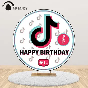 

Allenjoy Toktik Backdrop Happy Birthday Music Note Step and Repeat Party Background Kid Event Banner Photozone Decoration