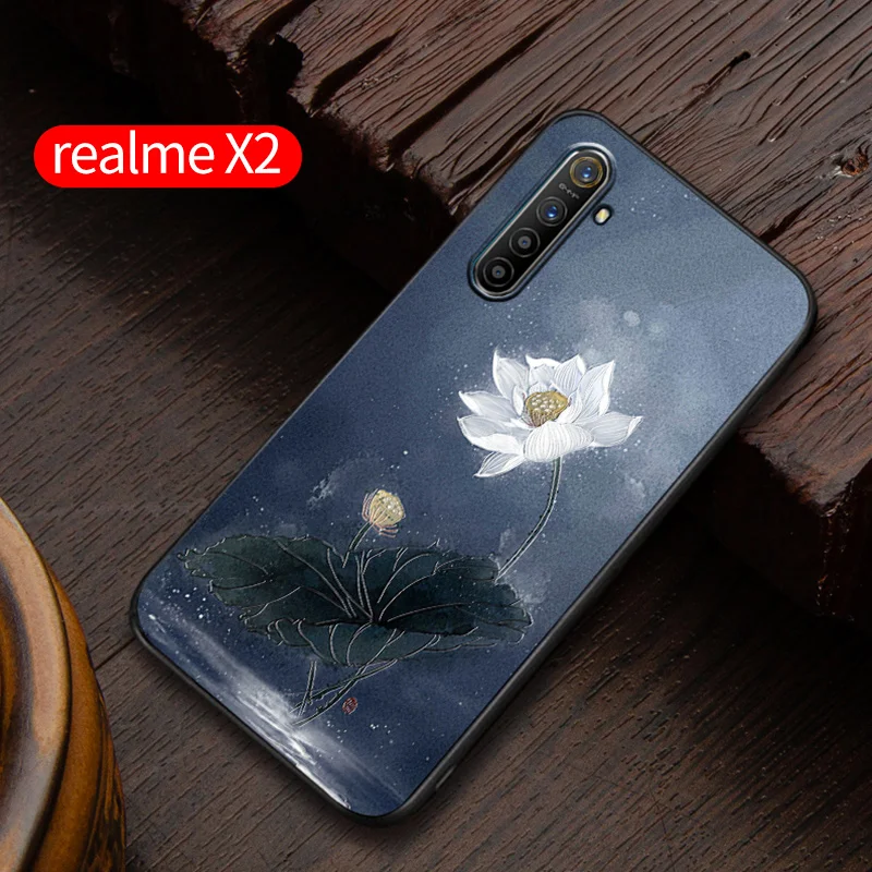realmeX2 Embossed vintage East Asian Chinese Japanese style case For realme X2 X2 PRO Snow Mountain Decree Crane cover - Цвет: 7 X2