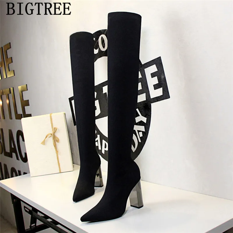 

knitting thigh high boots pointed toe high heels glitter cuissardes sexy talons hauts high heel boots chaussures femme 3128-1