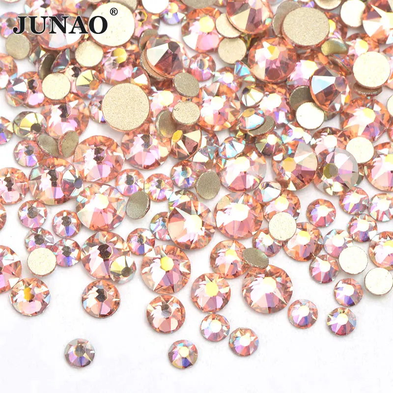 Champange AB JUNAO смешанные размеры SS10 SS16 SS20 светильник аметист AB стеклянные стразы для ногтей бусины с плоской задней частью хрустальные камни круглые наклейки со стразами для ногтей - Цвет: Champange AB