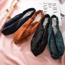 Стиль, лента для волос в горошек, сплошной цвет, женские аксессуары для волос, летняя эластичная лента, широкая повязка на голову для мытья лица