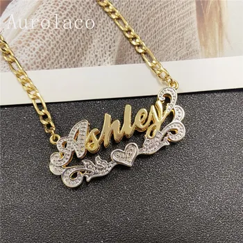 

AurolaCo Custom Name Necklace Personality Stainless Steel Gold Choker Nameplate Pendant Necklace Jewelry Wedding Gift