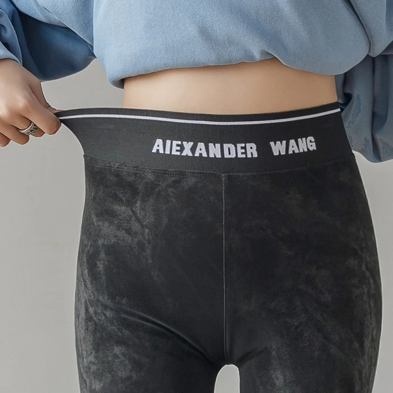 New Imitation Denim Bottoming Pants High Waist Scent Leggings Autumn and Winter Stretch Slim Large Size Plus Fertilizer