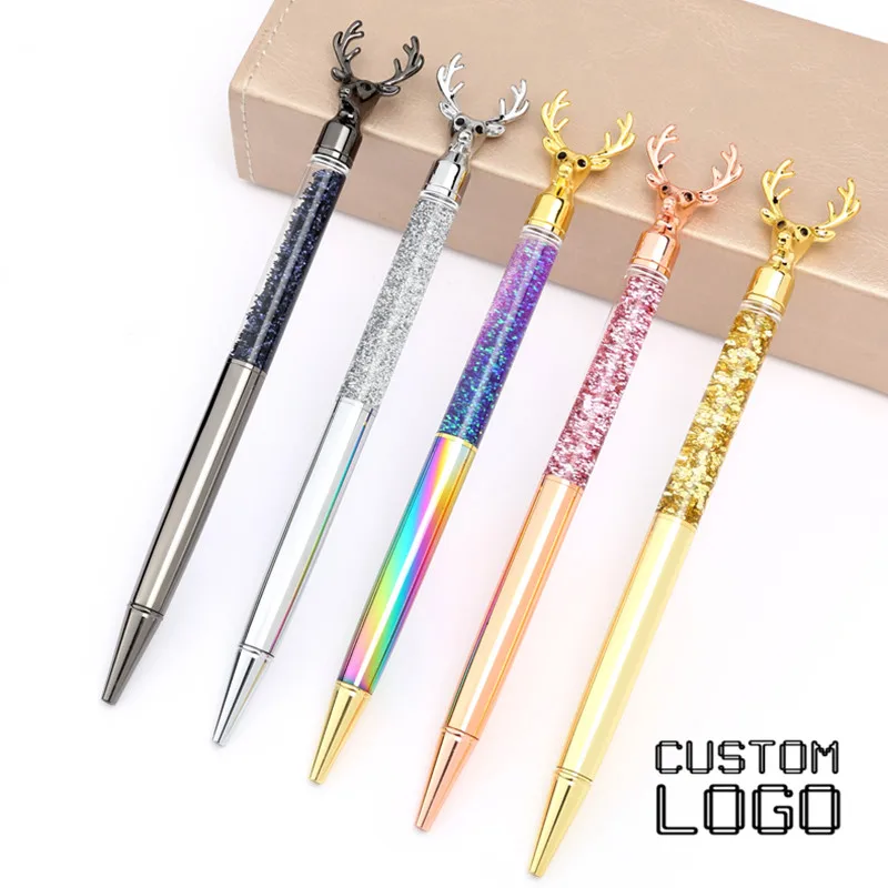 

10pcs Cute Reindeer Style Ballpoint Pens Can Engraving Name Custom Logo Pen Birthday Gift Metal Ballpoint Pen Student Stationery