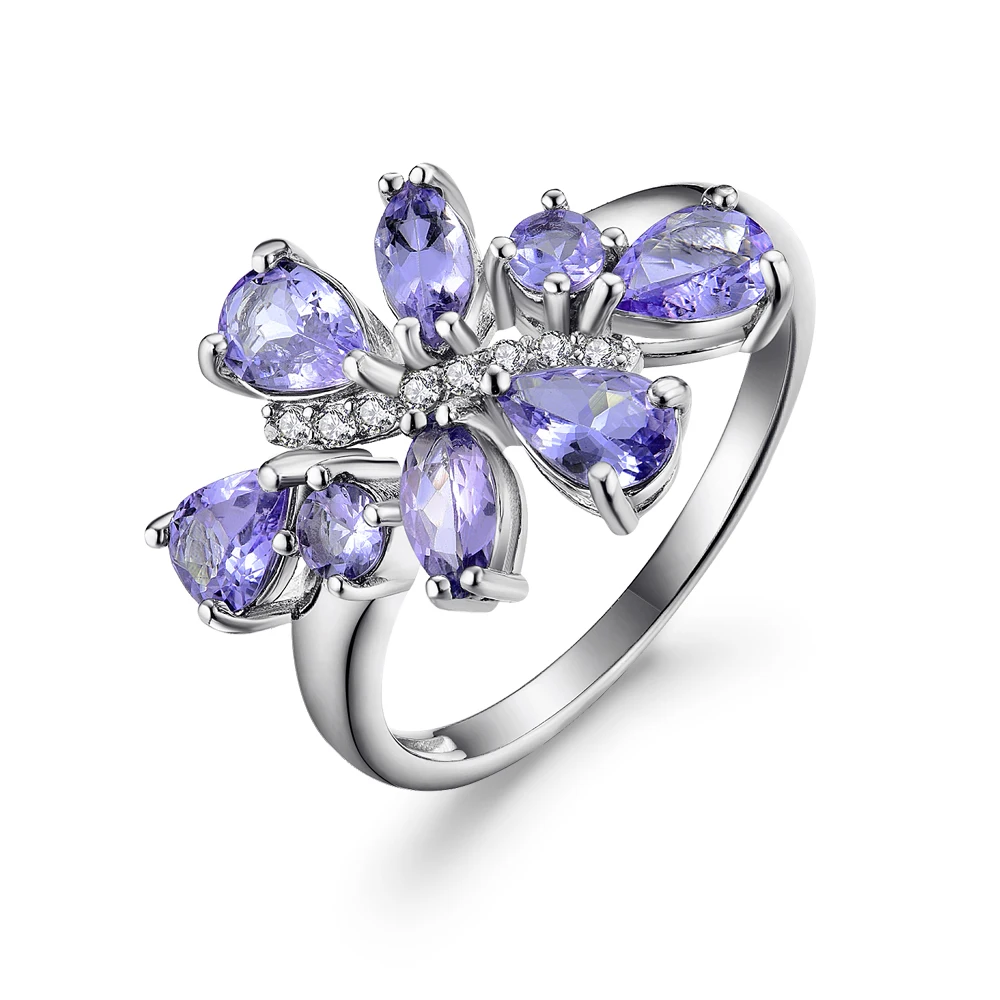 Ювелирные изделия из танзанита набор натуральный gemstonr с кольцо из стерлингового серебра 925 и клипсы сережки цветочный дизайн ювелирных изделий для женщин - Цвет камня: ring