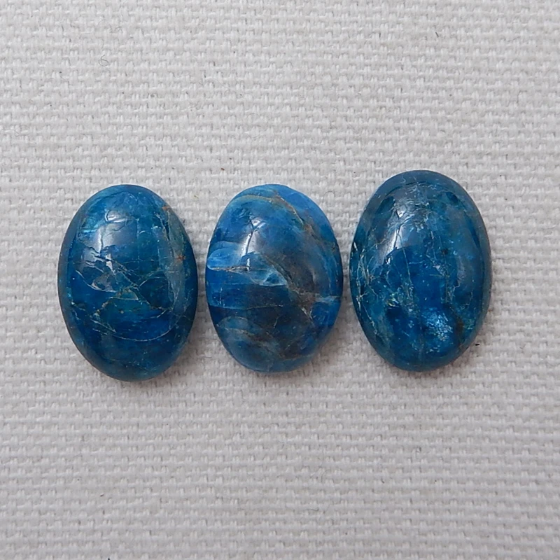 Wholesale 3Pcs Natural Stone Blue Apatite Crystal Oval Shape Cabochon Setting 18x13x5mm 17x12x5mm 8.8g