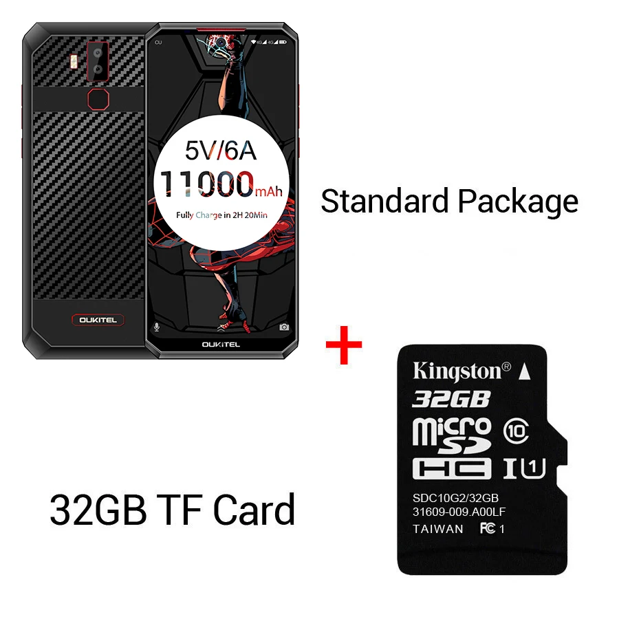 Black N 32GB Card OUKITEL K13 Pro Android 9,0 мобильный телефон 6,4" 19,5: 9 экран MT6762 4G ram 64G rom 5 V/6A 11000mAh OTA NFC сканер отпечатков пальцев Смартфон - Цвет: Black N 32GB Card