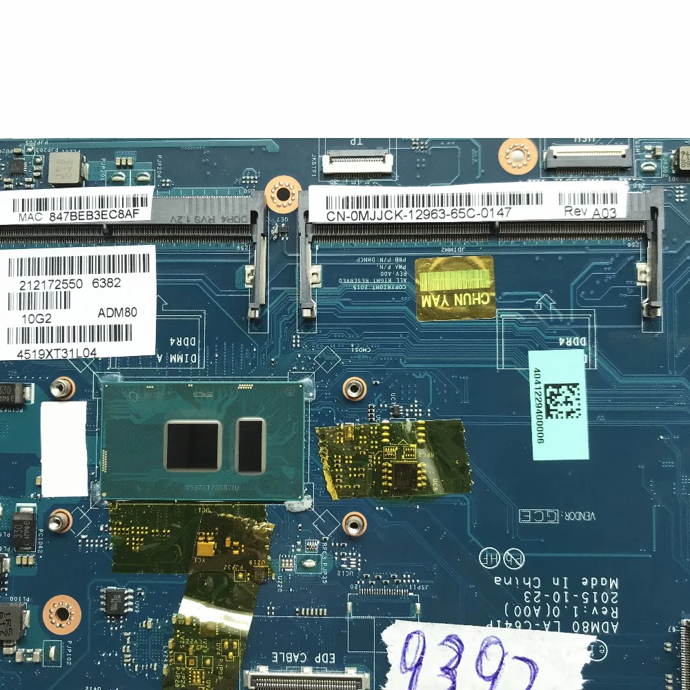 Материнская плата для ноутбука Dell Latitude E5570 CN-0MJJCK 0MJJCK с SR2EU i3-6100U cpu ADM80 LA-C641P DDR4