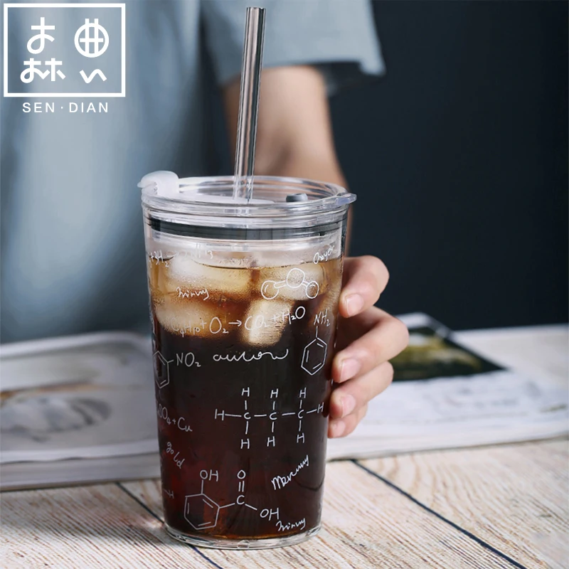SENDIAN High-temperature Resistant Large-capacity Glass Water Cup With Printing Straw 2021 Office Home Kitchen Accessories | Дом и сад