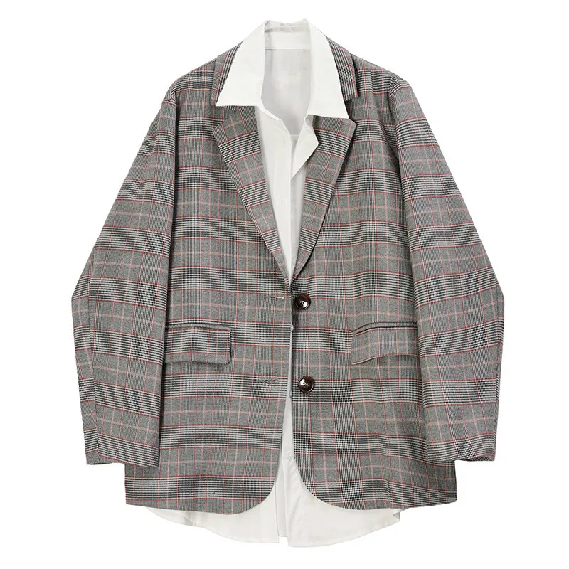 

loose Women Khaki Split Joint Two Piece Blazer New Lapel Long Sleeve Loose Fit Jacket Fashion Tide Spring Autumn 2020 1R723