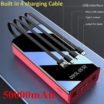 

50000mAh Power Bank Mirror LED Display LED Lamp Powerbank 50000 mAh Fast Charging External Battery Charger For Xiaomi Poverbank