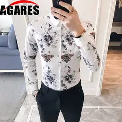 2019 Новая модная мужская брендовая рубашка с принтом пива вечерние Клубные Повседневные рубашки для мужчин с длинным рукавом Тонкий