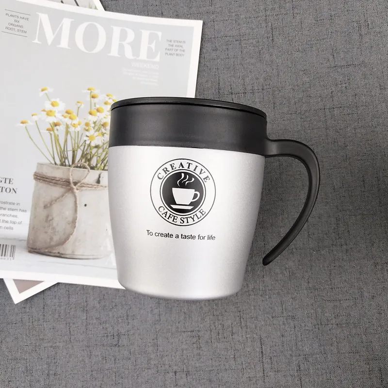 silver Bpa-Free, 330 мл, двухслойная кружка для кофе и чая, 304, нержавеющая сталь, термос, чашка, используется в офисе, семейная, вакуумная Ручка, кружка с ложкой - Цвет: silver