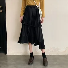 Летние и осенние черные Harajuku стиль милые оборки женские длинные юбки одежда модный бренд Высокая талия юбка темперамент