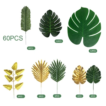 

60pcs Artificial Green Tropical Leaf Monstera Artificial Monstera Palm Leaves For Tropical Hawaiian Theme Party Decoration