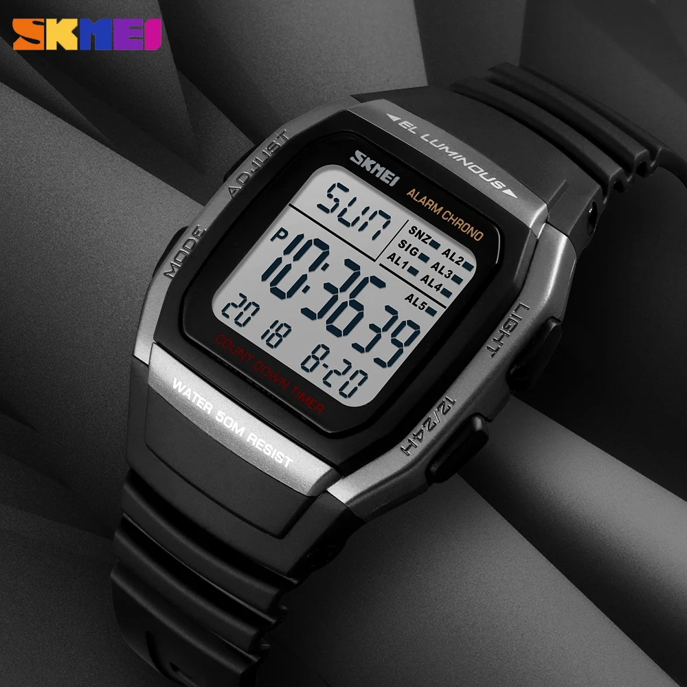 Skup SKMEI luksusowe sportowy zegarek męski moda cyfrowe elektroniczne Chrono zegar wodoodporny Alarm człowiek wojskowy zegarek Relogio Masculino