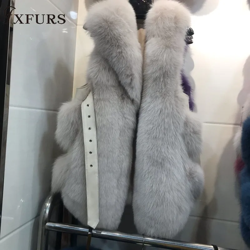 FXFURS жилет из лисьего меха цельный жилет женская зимняя Новинка jexxi высокое качество жилетки короткий стиль модная Длинная Верхняя одежда для девочек - Цвет: milk tea white long