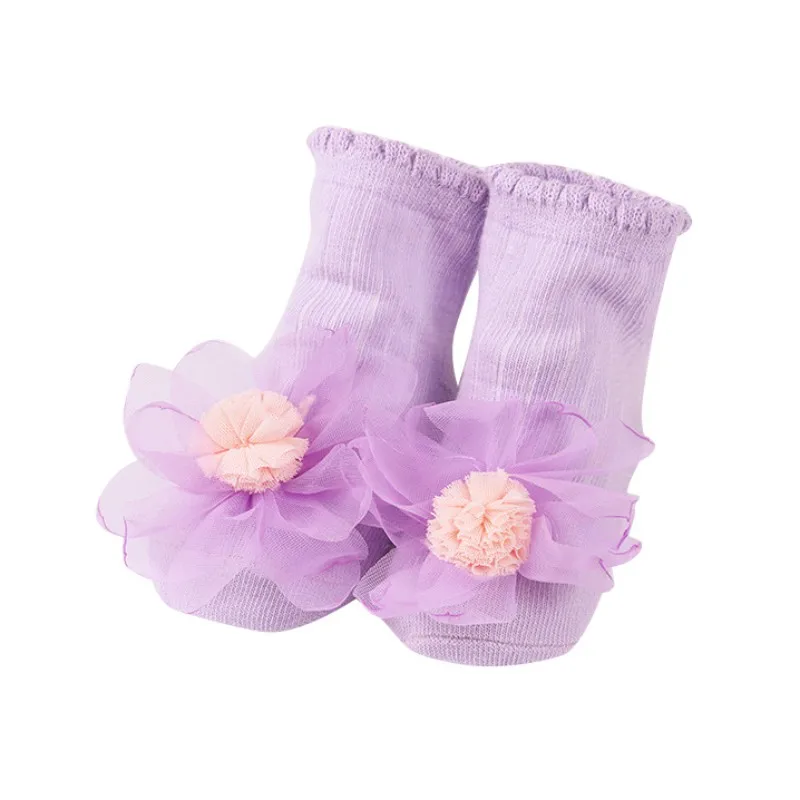 Носки; Детские носки с двойной иглой; носки принцессы с большими цветами; свободные носки-Тапочки