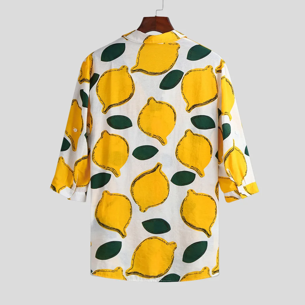 Мужская рубашка camisa masculina уличная осенне-зимняя Повседневная рубашка с отложным воротником и принтом на пуговицах с коротким рукавом мужские рубашки