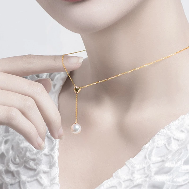 Sinya Милая многофункциональная подвеска с жемчугом 18k Au750 золотое ожерелье для женщин девочек любимая одежда длина может регулироваться