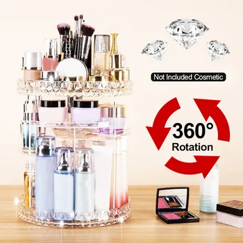 

Acrylic Cosmetics Storage Box Diamond Pattern Adjustable 360 Degree Rotating Perfume Fashion Storage Rack Dresser