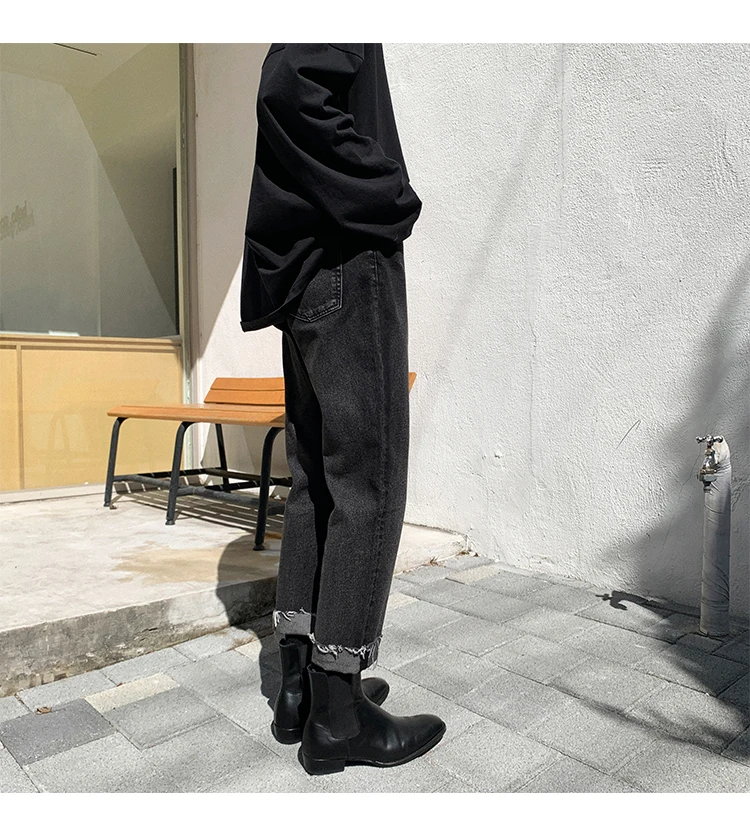 Мужские и женские уличные хип-хоп шаровары Striaght Trousers Harajuku Мужские Винтажные черные джинсы тонкие повседневные узкие джинсовые штаны