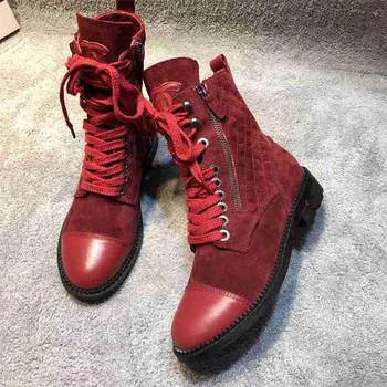 

Scarpe Donna Ladies Boots Zipper Botas Cross-Tied Women Shoes Zipper Round Toe Chaussures Femme Ankle Boots Low Heel Fashion