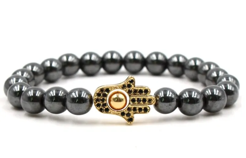 

8mm xg43 silver gold copper hand micro pave cz zircon cubic zirconia Bracelet hematite bead Buddha Yoga Bangles