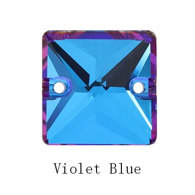 Блестящий мерцающий Фиолетовый Синий K9 стеклянный квадратный пришить стразы плоские назад хрустальные стразы, горный хрусталь пуговицы для шитья на изготовление одежды - Цвет: Violet Blue