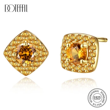 

DOTEFFIL New 925 Sterling Silver Citrine Stud Earrings for Women Yellow Crystal 18K Gold Plated Women Earring Jewelry Orecchini