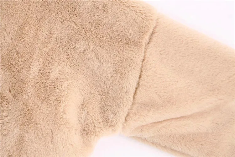 Ph68 Artificial Fur Clothing Effect Pocket Hoodie Women's Pullover Coat