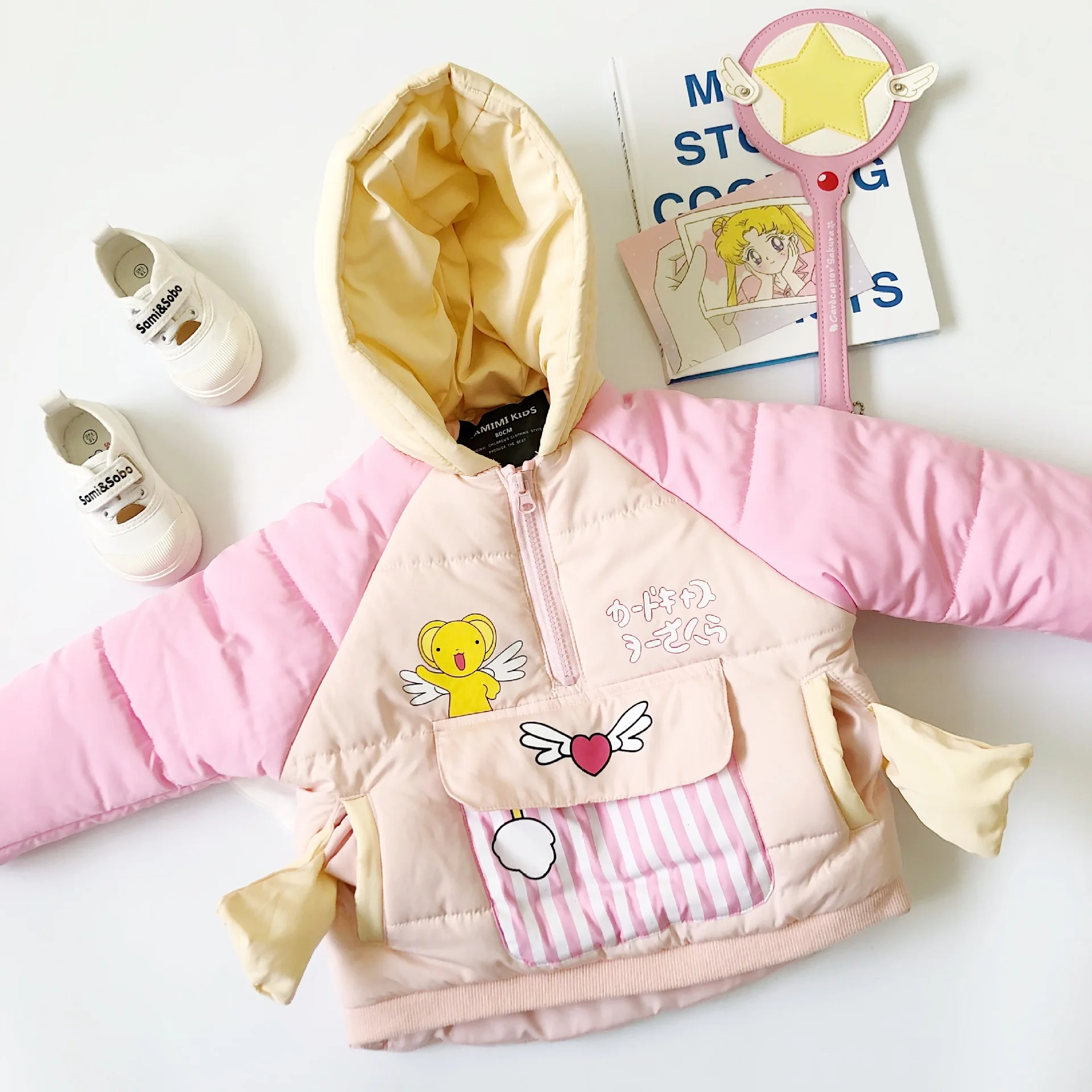 Tonytaobaby/Новинка; зимняя одежда для маленьких девочек; детский Ночной светильник с героями мультфильмов; волшебная палочка; крылья; одежда на Хлопчатобумажной Подкладке