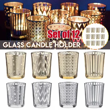 

12PCS Candle Holders Glass Candlestick Flower Vase Table Romantic Round Candle Holder Event Party Bar Home Wedding Decoaration