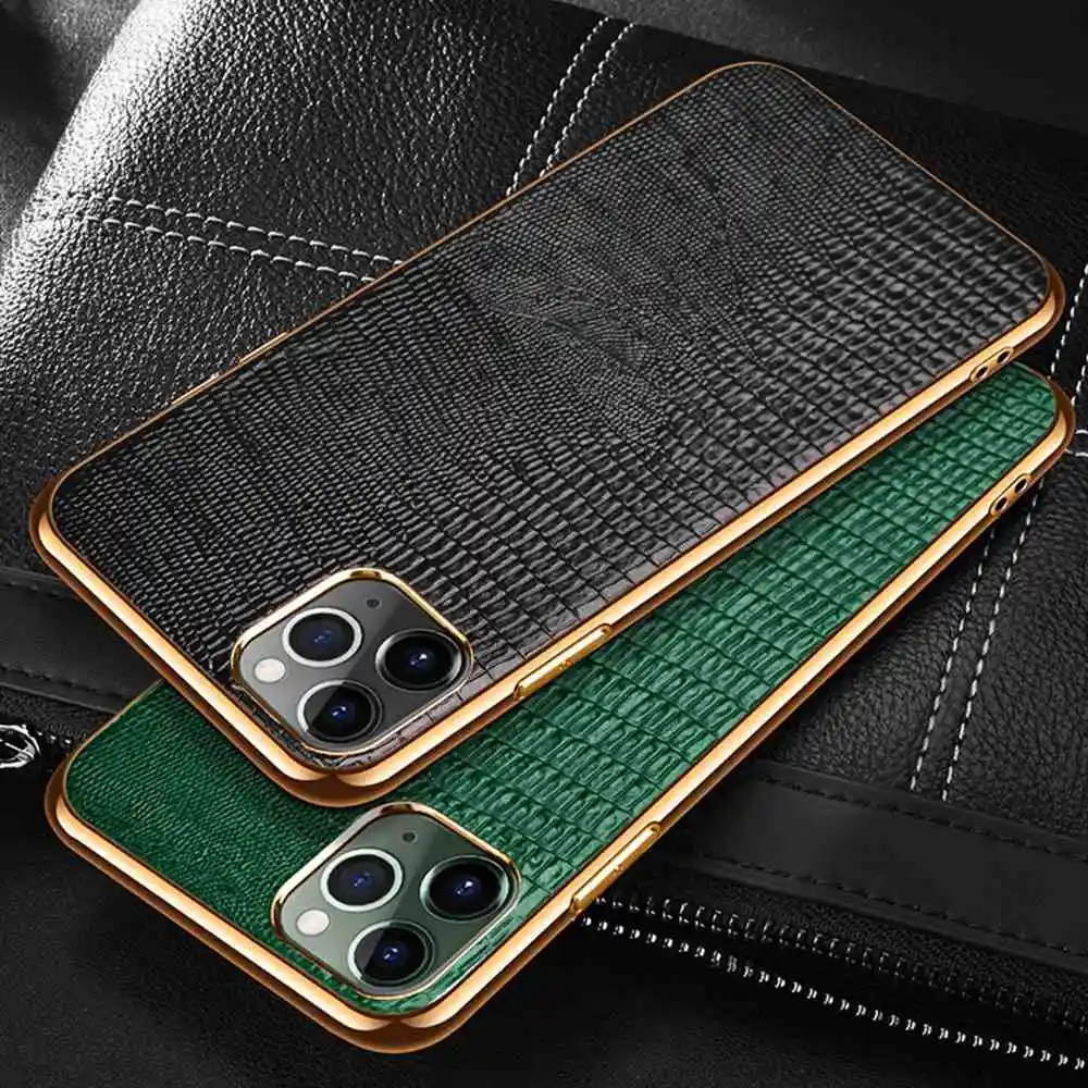 Luxury Plating Soft Edge Genuine Leather Case For iPhone 12 Pro