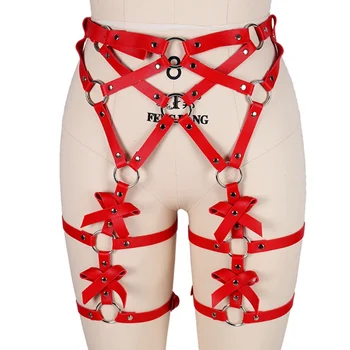 

PU Leather Harness Bow Garter Cage Waist Stockings Suspender Belt Fetish Goth Strap Adjust Plus Size Hollow Out Body Cage Belts