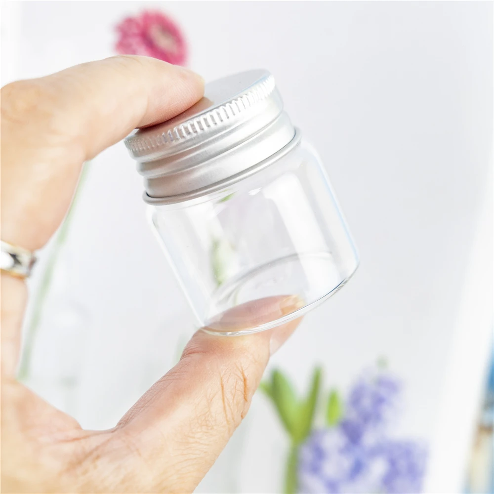 

24pcs 25ml Size 37*40mm Transparent Glass Perfume Spice Bottles Tiny Jars Vials With Silver Screw Cap DIY Craft