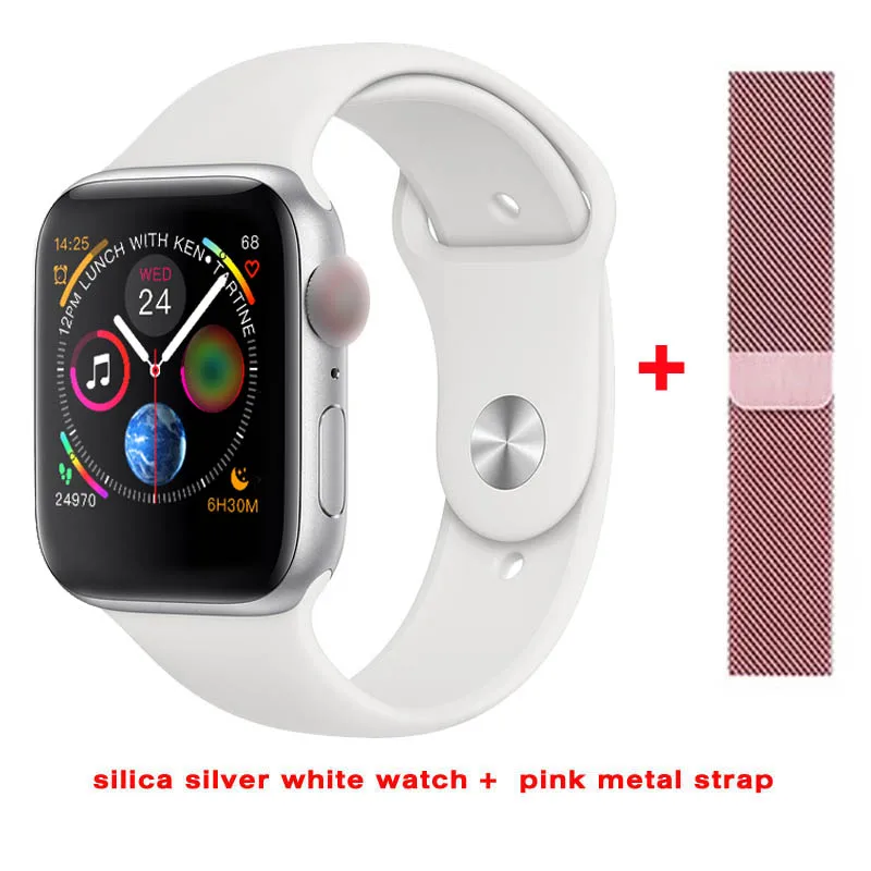 white add pink IWO 8 W54 умные часы 44 мм серия 4 Чехол 1:1 Bluetooth умные часы ЭКГ часы для ios android Быстрая для дропшиппинг - Цвет: white add pink