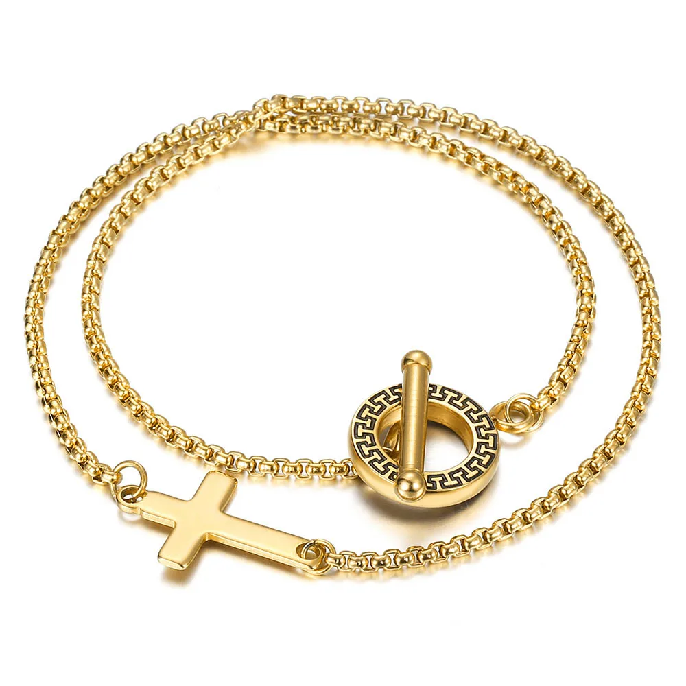 2 мм браслет из нержавеющей стали с двойной цепочкой Крест Шарм для мужчин и