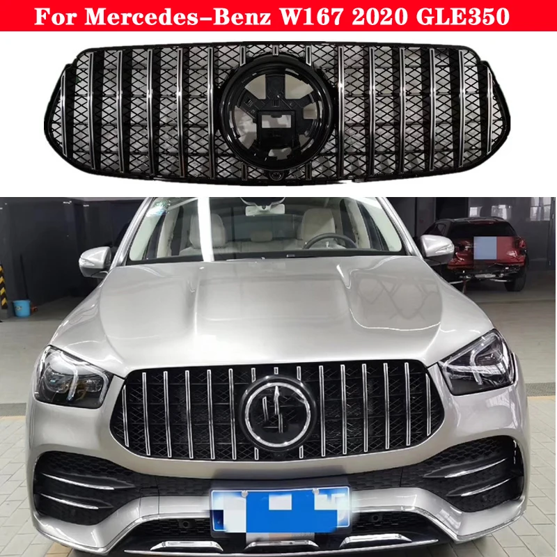 

Car styling Middle grille for Mercedes-Benz GLE-class W167 GLE350 2019-2020 Diamond GT Silver Black front bumper Center Grille