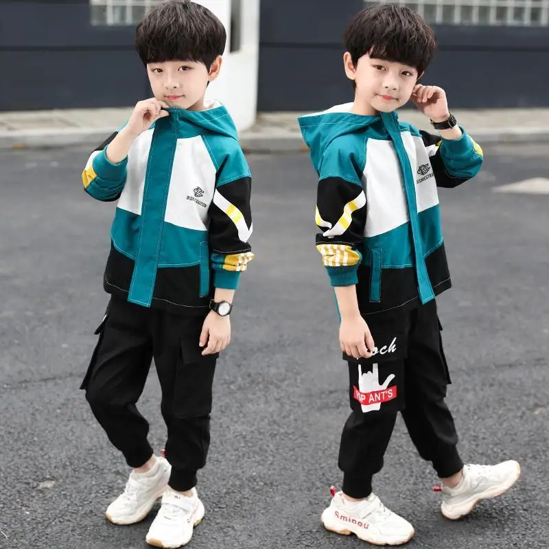 

Boys Clothes Sets Spring Autumn Kids Fashion Hooded Coats+pants 2pcs Tracksuits Teenager Boys Casual Sports Suit For5-14Y 2019