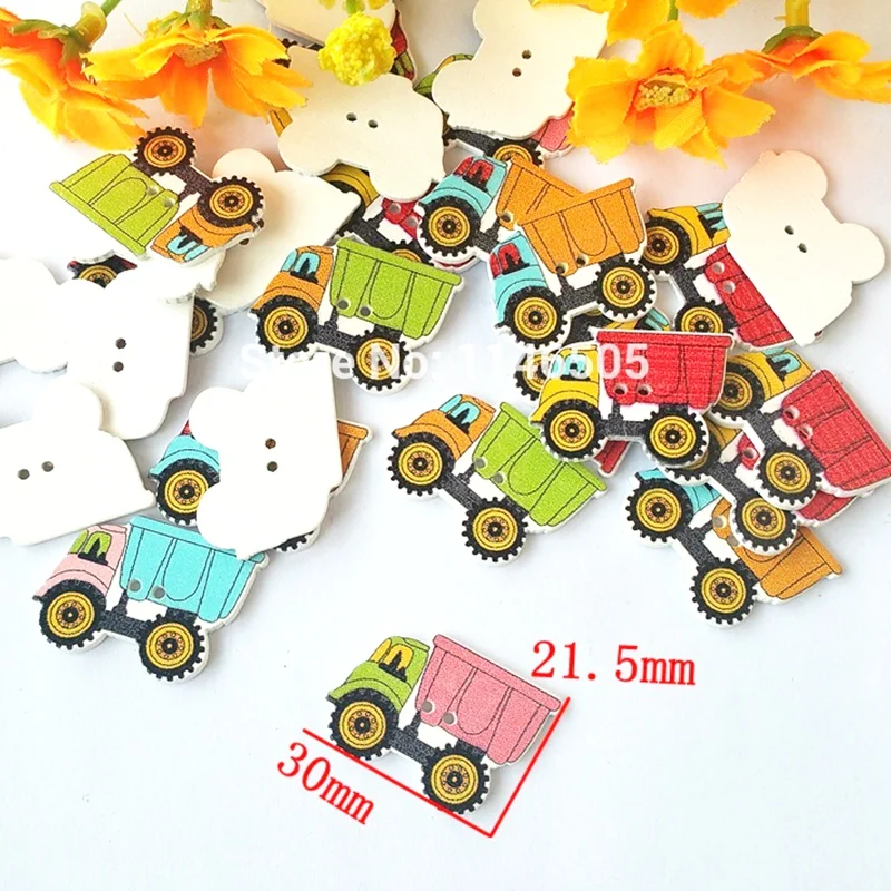 50pcs Cartoon car wooden buttons sewing button decorativos for crafts and Scrapbooking Accessories botones 21.5*30