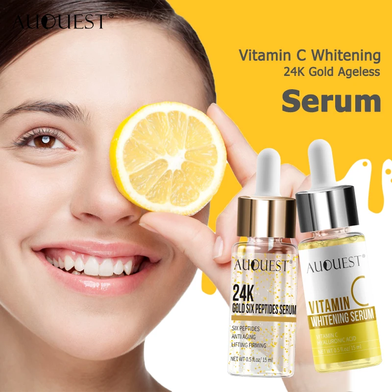 

2PCS 24K Gold Face Serum Anti-aging Anti-wrinkle & Vitamina C Face Serum Whitening Serum Facial Acido Hialuronico Skin Care