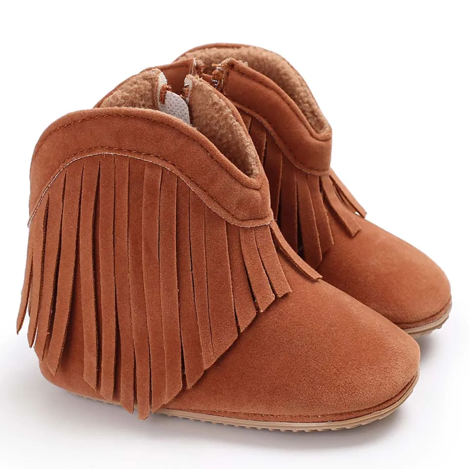 Brown Резиновые детские ботинки для малышей; обувь для младенцев Bebe для девочек, которые делают первые шаги для маленьких мальчиков бахромой ботинки Демисезонный не начавших ходить, Одежда для новорожденных - Цвет: Brown