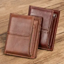 RFID кошелек брендовый дизайн из натуральной кожи мужские кошельки с держателем для карт модный тонкий мужской короткий кошелек
